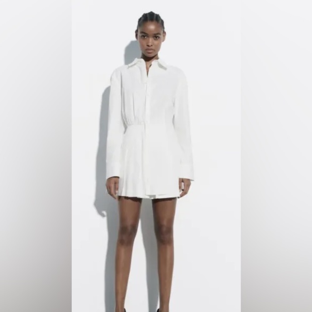Zara white pleated shirt dress- NWOT